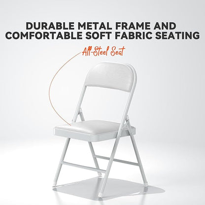 Nazhura 4 Pack Folding Chairs with Padded Vinyl Cushion Chairs with Comfortable Cushion and Durable Steel Frame for Home and Office, for Indoor and Outdoor Events (White, Vinyl)