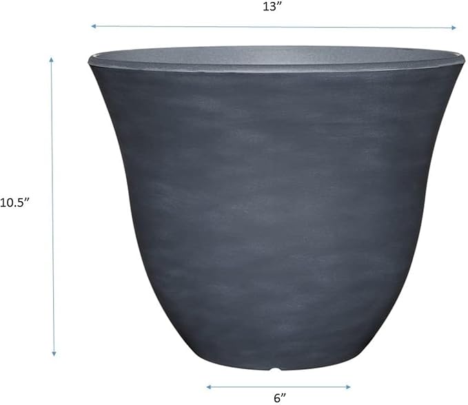 Classic Home and Garden Indoor/Outdoor Round Honeysuckle Resin Flower Pot Planter, Zinc Grey, 13" (Pack of 2)