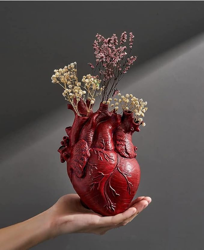 Resin Vase Planter, Decorative Heart Vase - Anatomical Heart Tabletop Decorative Craft, Farmhouse Living Room Bedroom Countertop (Red,Large)