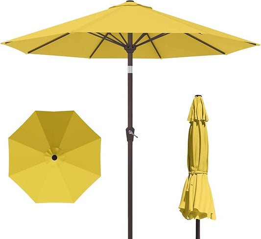 PatioKingdom 10FT Patio Umbrella with Push Button Tilt and Crank, Outdoor Market Umbrella with 8 Fiberglass Ribs, UV Protection Table Umbrella for Pool,Backyard,Garden,Deck(Yellow, 10FT)