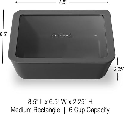 Glass Food Storage Container with Lid, 6-Cup Medium Rectangle | Microwave-Safe Airtight Lid, Oven-Safe Ceramic-Coated Glass | Zero Plastic, No PFAS/PFOA/BPA, Reusable [Onyx]
