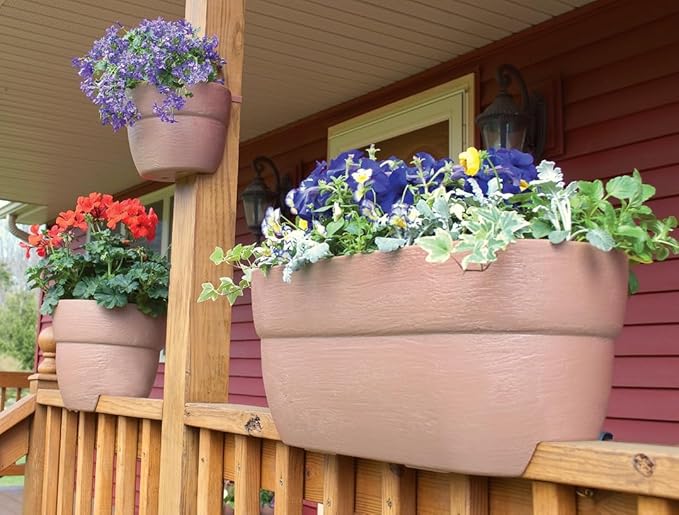 Emsco Group Bloomers Railing Planter with Drainage Holes - 24" Weatherproof Resin Planter - Terra Cotta