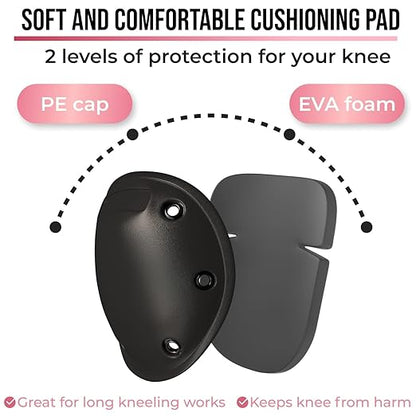 Foam Knee Pads for Women with HDPE Anti-Slip Cap, Pink and Black, 1 Pair - Adjustable Multi-Sized Fastening, Made in USA - Guards for Gardening, Flooring, or Construction