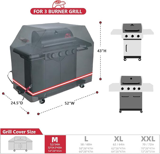Turtle Life BBQ Grill Cover, 52 Inch Heavy Duty Waterproof 3 Burner Barbecue Gas Grill Covers for Weber Spirit Char-Broil Performance and Signature, Black