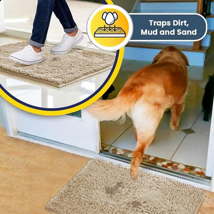 Muddy Mat® | Super Water Absorbent Door Mat Indoor, Microfiber Quick Dry Chenille Entryway Rug, Slip Resistant Front Door Mat, Indoor Mats for Entryway, Machine Washable Pet Rug, Beige XXL 60"X48"