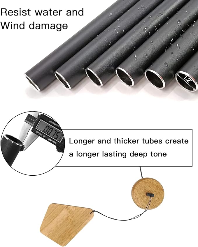 Wind Chimes Outdoor Deep Tone, 30 Inches Wind Chimes Outdoor, Memorial Wind Chimes with Hook as Gifts for Mother's Day/Housewarming/Christmas, Patio, Garden, Yard, Home Décor. Black