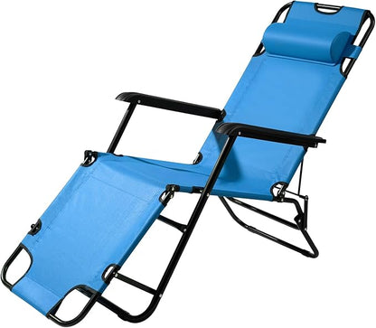 HOMSUPPLIE'S Outdoor Folding Chaise Lounge Chair, Zero Gravity Chair, Patio Sun Lounger Reclining Beach Chair Sun Patio Pool Lawn Recliner Chair with Adjustable Pillow (Blue)