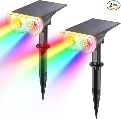 Linkind Solar Lights Outdoor Waterproof IP65, StarRay RGB Solar Spot Lights Outdoor, Color Changing Outdoor Solar Lights for Yard, Garden, Pathway, Holiday Decor (Multicolor, 2 Pack)