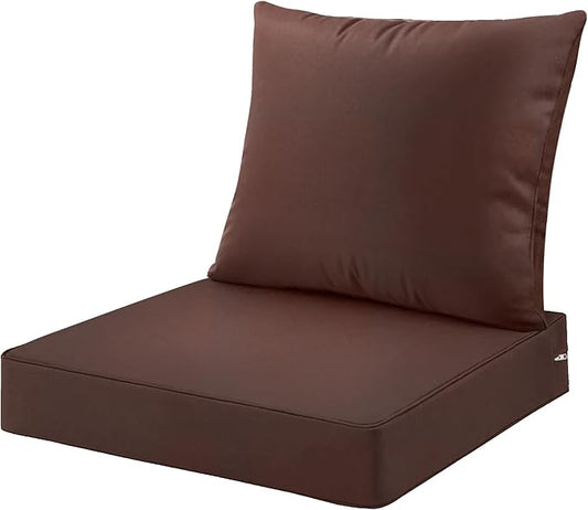 ARTPLAN Outdoor Deep Seating Cushions with Backrest Set, All-Weather Waterproof Patio Sofa Cushions for Sectionals, High-Resilience Foam Garden Furniture Cushion Cover,Brown