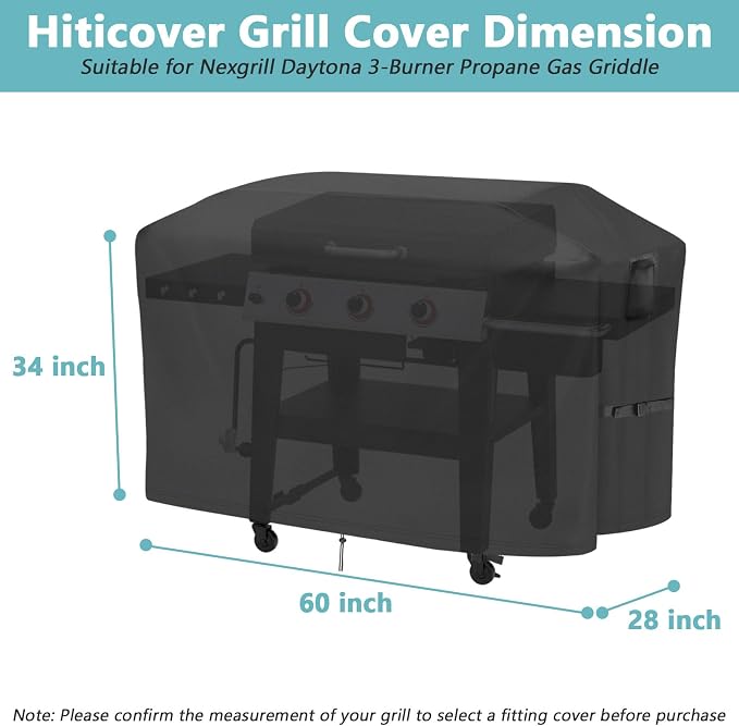 Grill Cover for Nexgrill Daytona 720-1057 3-Burner Griddle, 60 Inch Waterproof Outdoor BBQ Griddle Cover - 60 x 28 x 34 Inch