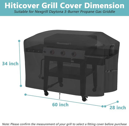 Grill Cover for Nexgrill Daytona 720-1057 3-Burner Griddle, 60 Inch Waterproof Outdoor BBQ Griddle Cover - 60 x 28 x 34 Inch
