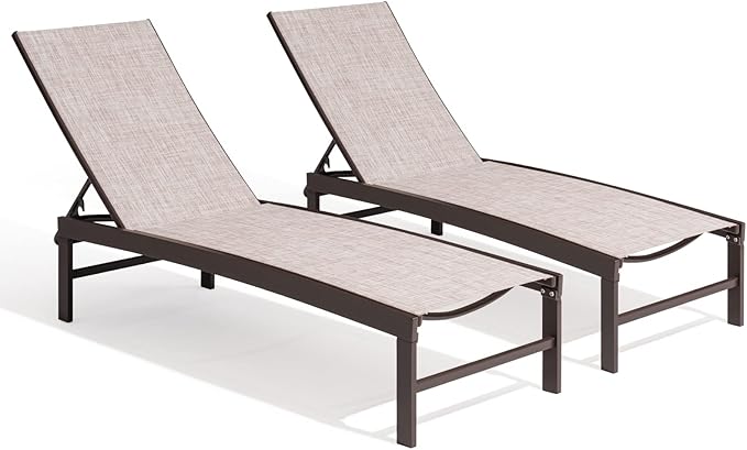 Crestlive Products Aluminum Chaise Lounge Chair Outdoor Set of 2, Adjustable 5 Positions Outdoor Lounge Furniture, Pool Tanning Recliner Perfect for Patio, Lawn, Yard, Pool