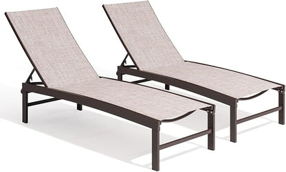 Crestlive Products Aluminum Chaise Lounge Chair Outdoor Set of 2, Adjustable 5 Positions Outdoor Lounge Furniture, Pool Tanning Recliner Perfect for Patio, Lawn, Yard, Pool