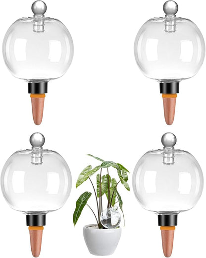 4 Pack Plant Watering Globes with Covers 17oz Self Watering Planter Insert, Plastic Water Bulbs, Indoor/Outdoor Plant Watering Devices for Automatic Drip Irrigation