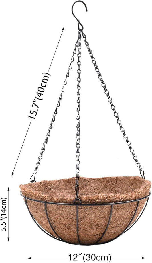 Metal Hanging Planters Basket Set of 3 Hanging Flower Pots 12 Inch Chain Round Wire Plant Holder with Coco Coir Liner Garden Watering Hanging Baskets for Patio Garden Outdoor1