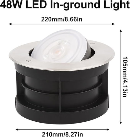 Angle-Adjustable Led Inground Light for Gardens-Outdoor LED Well Lights,Landscape Pathway In-Ground Lighting Fixtures,Buried lamp,Low Voltage,IP65, Stainless Steel (48 Watts)