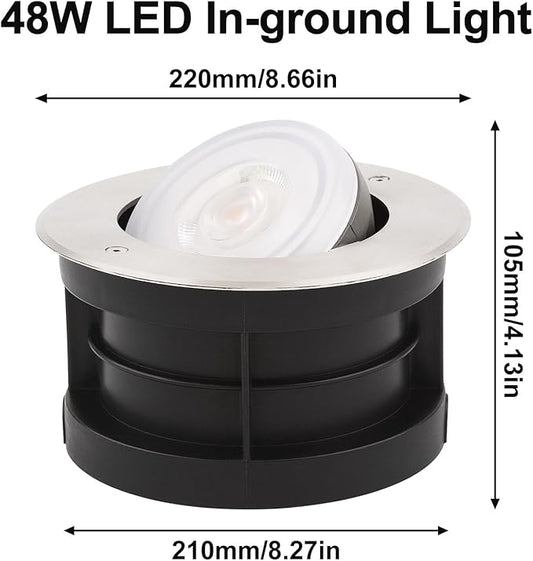 Angle-Adjustable Led Inground Light for Gardens-Outdoor LED Well Lights,Landscape Pathway In-Ground Lighting Fixtures,Buried lamp,Low Voltage,IP65, Stainless Steel (48 Watts)