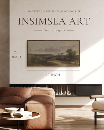 InSimSea Extra Large Framed Vintage Wall Art, Living Room Farmhouse Decor, Hill Sky Watercolor Countryside Landscape Canvas Prints, Retro Scenery Long Picture for Bedroom Above of Bed, 20x40inch