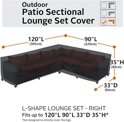 Patio Furniture Covers, Waterproof Outdoor Sectional Cover, 600D PU Outdoor Furniture Sofa Covers 120" x 90" L Shaped Oudoor Couch Cover, V-Shape Lawn Outside Protector - Right Facing