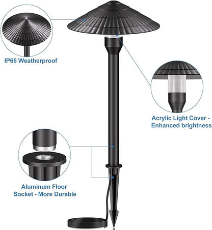 Landscape Lighting Pathway Lights 4 Pack, 5W Low Voltage LED Outdoor Garden Lights, Cast Aluminum with Acrylic Lens, IP66 Waterproof Yard Walkway Driveway Patio Path Lights, Transformer Cable Included