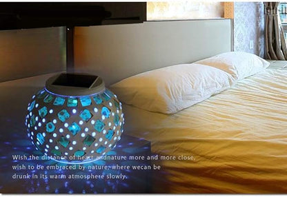 Waterproof Color Changing Table Lamp, Solar Powered Mosaic Glass Ball LED Garden Lawn Night Light Lamps, Party Lights for Home,Yard, Indoor,Outdoor Decoration Lights (Yellow Square)