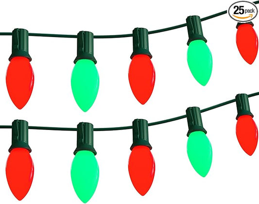 C9 LED Christmas String Lights Outdoor, 25Ft Red and Green Vintage Christmas Lights with 26 C9 Red/Green Bulbs, Outdoor Hanging Patio Light for Xmas Tree Path Roofline Wedding Party Decoration