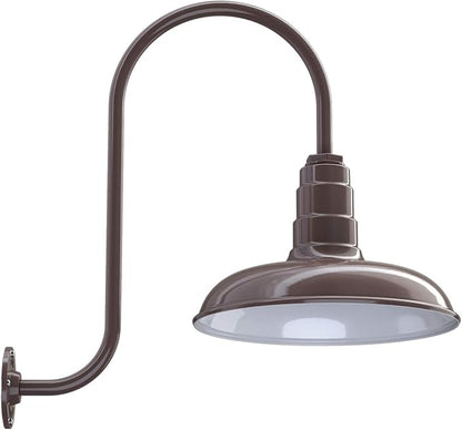 Steel Lighting Co. Topanga Barn Light | Outdoor Wall Mounted | Farmhouse Garage Light Made in America | 14 inch Dome | Upslope Gooseneck | Dark Bronze Exterior/White Interior