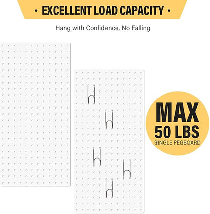 DEWEL Peg Board, 23" x 12" Peg Board Tool Organizer Panel Set, 2 Pack Metal Pegboard Panels with Accessories, Heavy Duty Pegboard for Walls Home, Garage, Office, Craft Room, Kitchen（2pcs white）