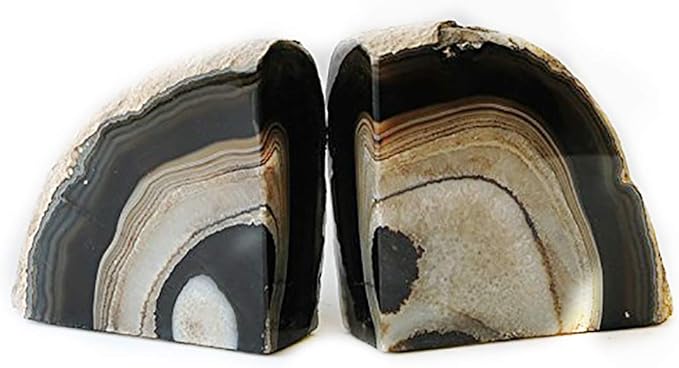 JIC Gem Agate Bookend(s) Black Bookshelf Decor geode bookends 1 Pair 3to 4 Lbs from Brazilian with Rubber Bumpers for Office and Home Decoration