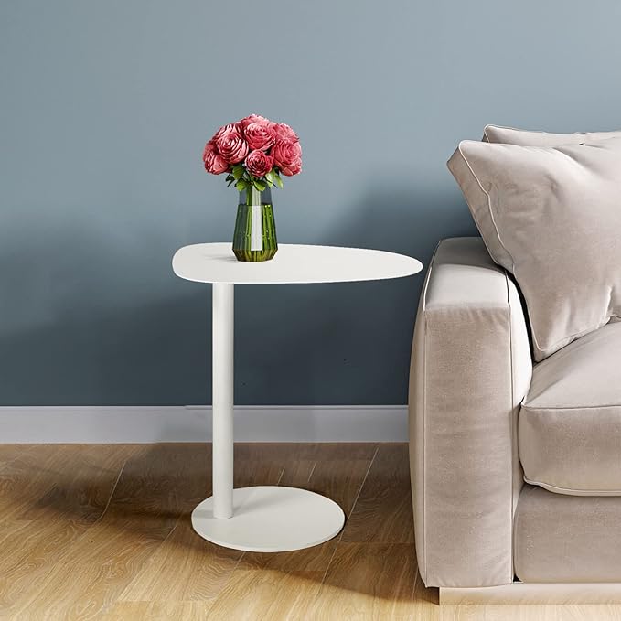 C Table End Table,Tray Metal Sofa Side Table, Accent Coffee Table, Waterproof and Anti-Rust Outdoor&Indoor Snack Table, White (Model A)