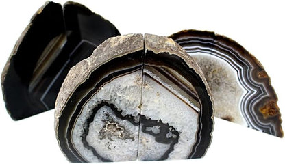 JIC Gem Agate Bookend(s) Black Bookshelf Decor geode bookends 1 Pair 3to 4 Lbs from Brazilian with Rubber Bumpers for Office and Home Decoration