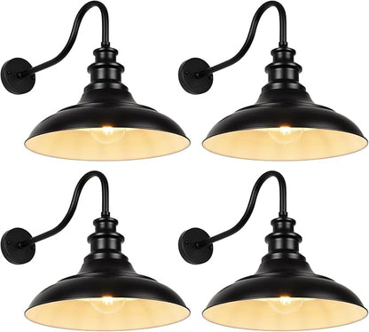 Exterior Farmhouse Barn Light, 16 Inch Vintage Outside Garage Light Fixtures, 4PCS Anti-Rust Waterproof Outdoor Light for Patio Frontdoor Entryway Doorway, Matte Black