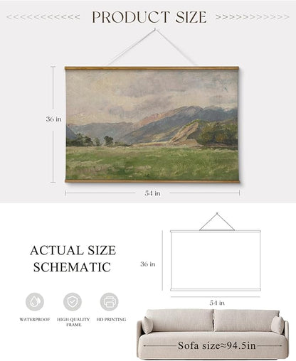 ARPEOTCY Extra Large Vintage Framed Wall Art, 36x54 Inch Field & Mountain Landscape Hanging Framed Canvas Print Art for Living Room Bedroom, Farmhouse Above Bed Wall Decor