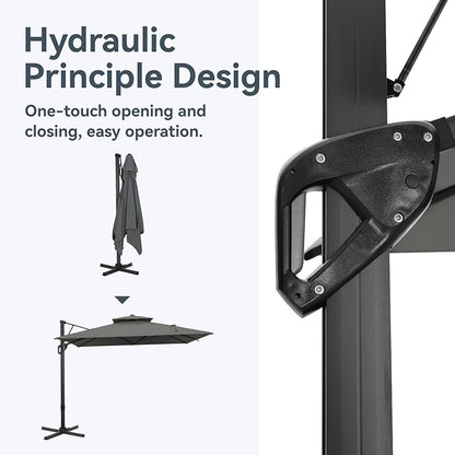 GREEN PARTY 12x9 ft Cantilever Patio Umbrella, Rectangle Offset Outdoor Umbrellas with 360° Rotation, 5-Year-Non-Fading Hanging Pool Umbrella for Garden Deck Poolside - Grey