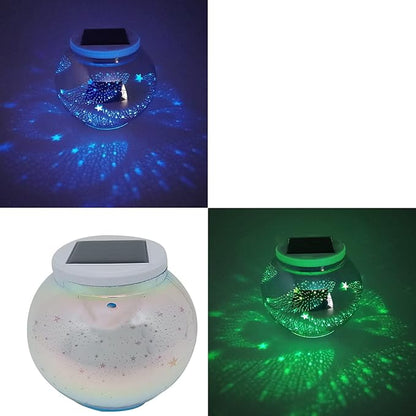 Lxcom Lighting Solar Powered 3D Fireworks Star Lights Color Changing Globe Ball Decorative Star LED Night Light RGB+White Rechargeable Solar Table Lamp Waterproof for Garden Yard Patio