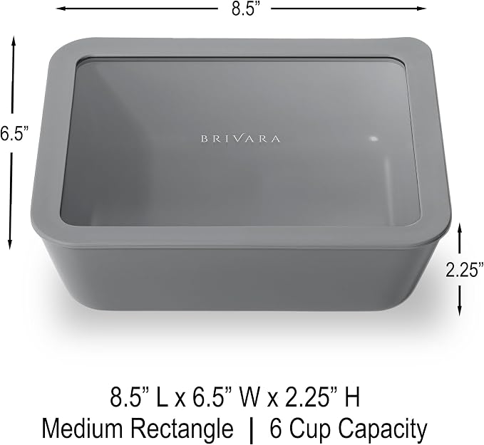 Glass Food Storage Container with Lid, 6-Cup Medium Rectangle | Microwave-Safe Airtight Lid, Oven-Safe Ceramic-Coated Glass | Zero Plastic, No PFAS/PFOA/BPA, Reusable [Smoke]