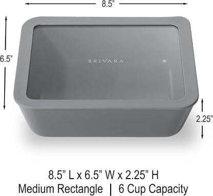 Glass Food Storage Container with Lid, 6-Cup Medium Rectangle | Microwave-Safe Airtight Lid, Oven-Safe Ceramic-Coated Glass | Zero Plastic, No PFAS/PFOA/BPA, Reusable [Smoke]