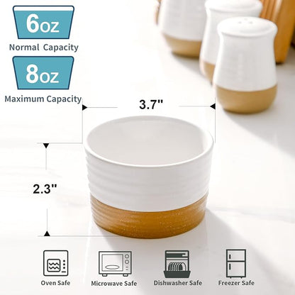 Hasense Ramekins Set of 6, 8 Oz Oven Safe Dessert Bowls, Farmhouse White Ramekins for Creme Brulee, Souffle, Custard, Pudding & Dipping Sauces, Kitchen Decor