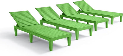 Nestl Sun Tanning Chair - Lime Green Chaise Lounge Chair Outdoor, Lightweight Pool Lounge Chairs Set of 4, Adjustable 5-Position Reclining Lawn Chair, Waterproof Beach Outdoor Lounge Chairs