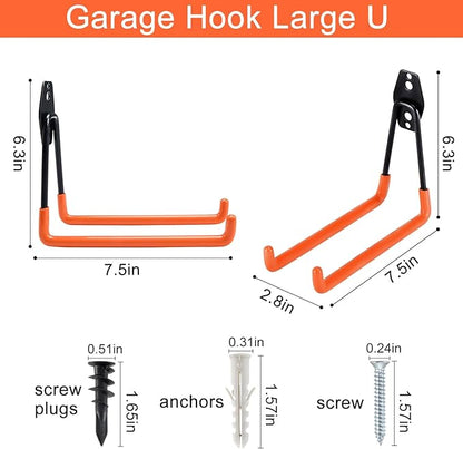 Aoben Heavy Duty Steel Garage Storage Hooks - Utility Tool Hangers and Combinable Wall Mount Hooks for Organizing Ladder, Hold Chairs, Heavy Tools (Large U, 10 Pack)