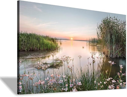 lake pictures wall decor artwork: scenic canvas wall art lake scene artwork nature scenery painting - sunset landscape prints for bedroom house 16"x11"