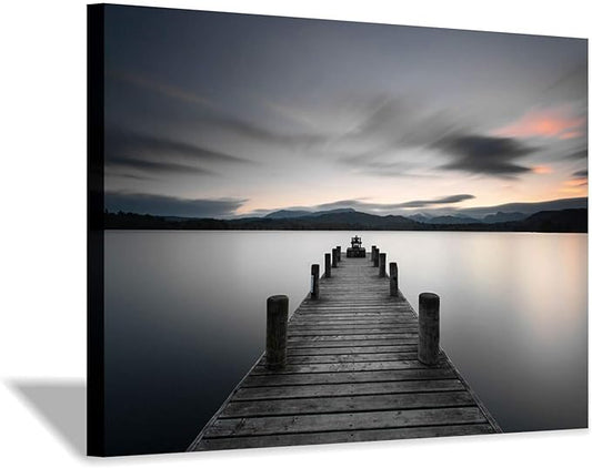 Hardy Gallery Pier Picture Canvas Wall Art: Vintage Lake Dock Artwork Painting for Bedroom (36'' x 24'' x 1 Panel)