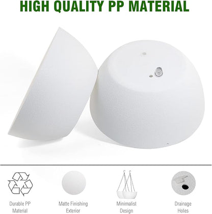 WOUSIWER 13 inch 2Pack Large Hanging Planters for Outdoor Indoor Plants with Drainage Holes and Chain, Round Hanging Flower Pots for Garden Home Porch Decor, White