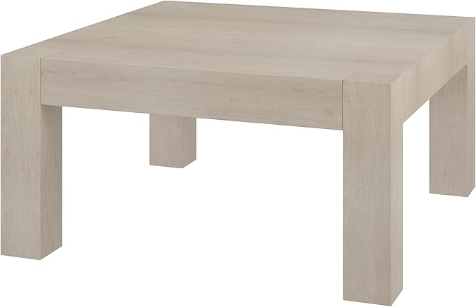 Henn&Hart 34" Square Coffee Table with Wood Top for Living Room, Family Room, Office, or Apartment, Alder White