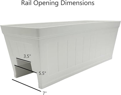Classic Home and Garden Plastic Falmouth Deck Rail Window Box Planter with Drainage Holes, Starlight White Beadboard, 24 inches