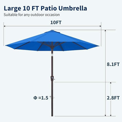 PatioKingdom 10FT Patio Umbrella with Push Button Tilt and Crank, Outdoor Market Umbrella with 8 Fiberglass Ribs, UV Protection Table Umbrella for Pool,Backyard,Garden,Deck(Royal Blue, 10FT)