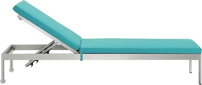 Modway Shore 6 Piece Outdoor Patio Aluminum Chaise with Cushions in Silver Turquoise