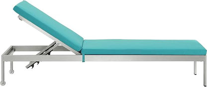 Modway Shore 6 Piece Outdoor Patio Aluminum Chaise with Cushions in Silver Turquoise