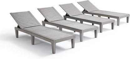 Nestl Sun Tanning Chair - Light Grey Chaise Lounge Chair Outdoor, Lightweight Pool Lounge Chairs Set of 4, Adjustable 5-Position Reclining Lawn Chair, Waterproof Beach Outdoor Lounge Chairs