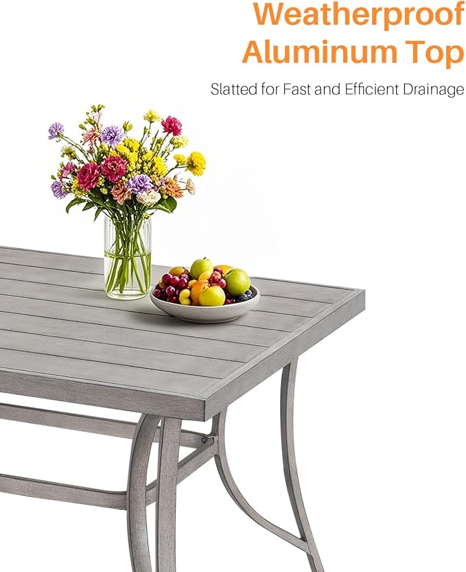 Aluminum Patio Dining Table for 6, Limed Oak Outdoor Rectangle Dining Table with Umbrella Hole, Rustproof 6 Person Outdoor Dining Tables for Backyard, Deck, Garden, Poolside, Porch